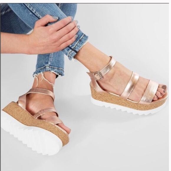 STEVE MADDEN Kirsten Rose Leather Platform Wedge Sandals Strappy Platform 10 - Picture 1 of 12